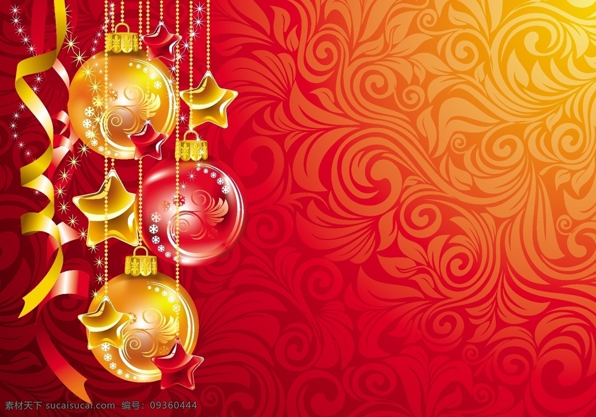 美丽 圣诞节 挂 球 丝带 矢量 弓 快乐 图案 星星 装饰 五个五角星 挂球 遮光 矢量图 其他节日