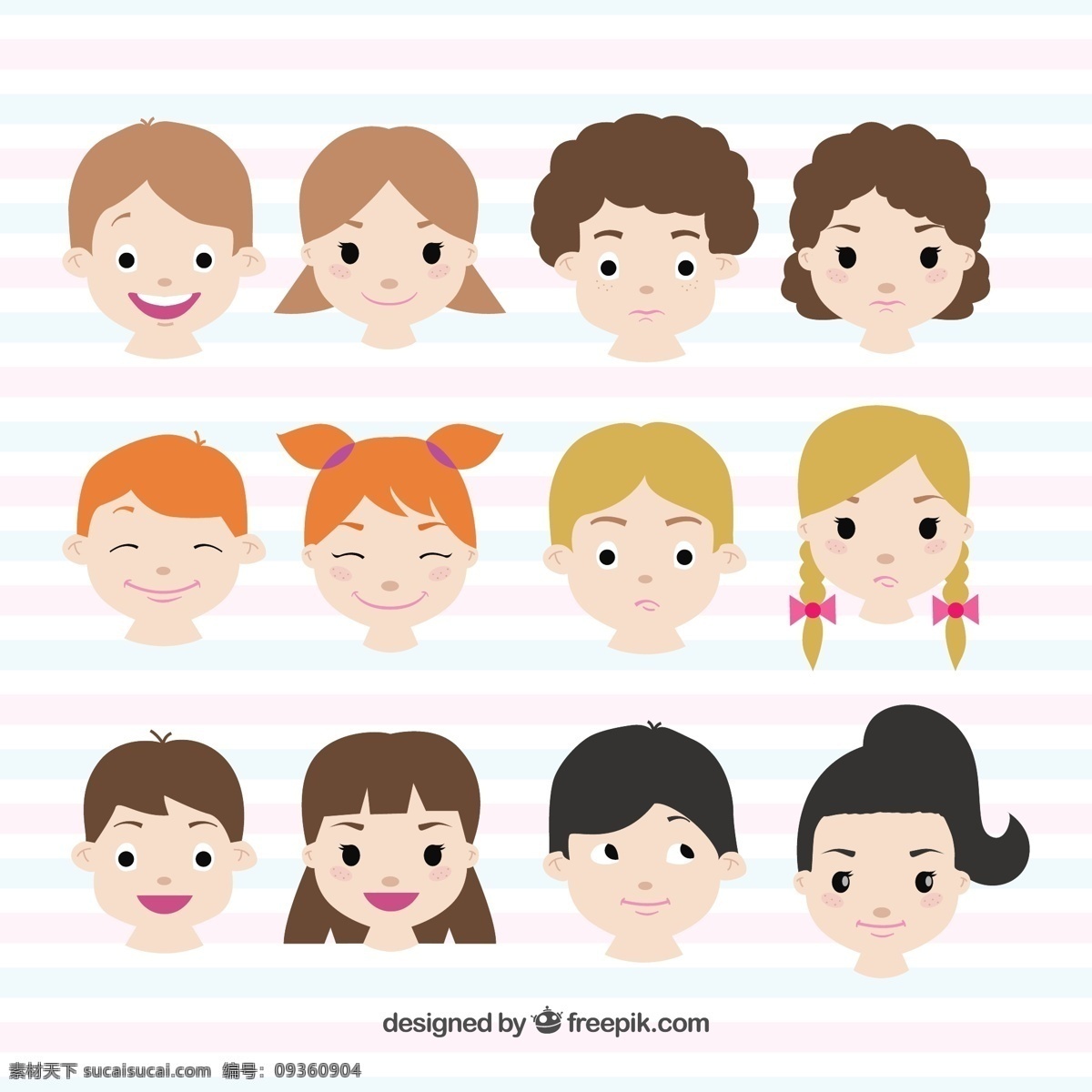可爱儿童头像 可爱 头像 条纹 卡通 儿童 小孩 孩子 孩童 幼儿 幼童 男童 女童 男孩 男生 女孩 女生 人物 插画 背景 海报 画册 矢量人物 人物图库 儿童幼儿
