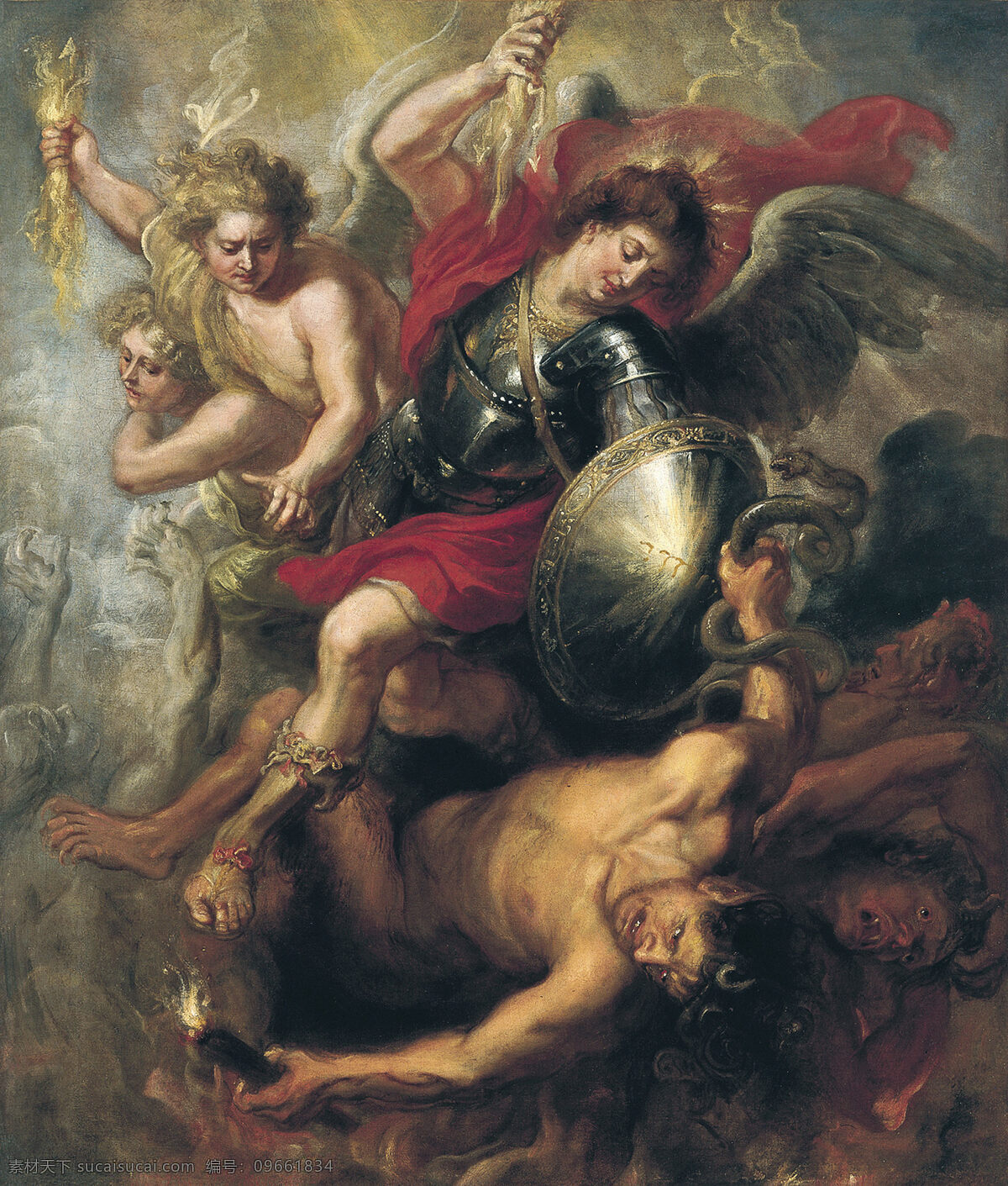 德国 画家 彼得保罗 鲁本斯 peter angels rebellious the and lucifer expelling michael saint rubens of workshop