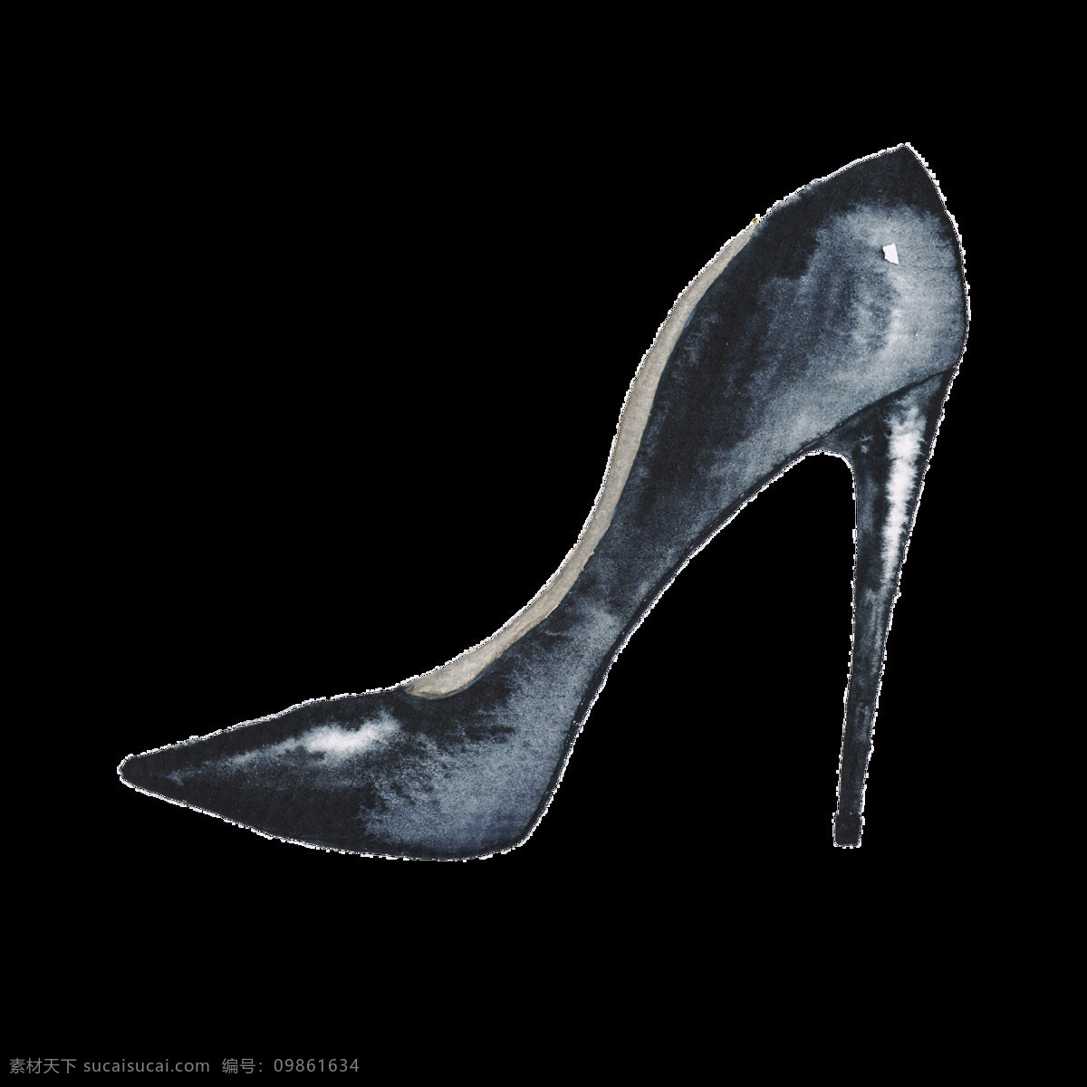 手绘 黑色 高跟鞋 时尚 巴黎 卡通 透明 透明素材 免扣素材 装饰图案