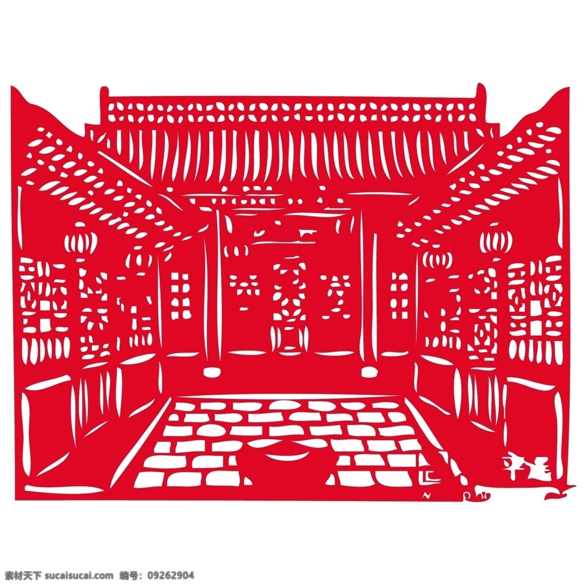 古建筑 中国特色建筑 建筑剪纸 特色元素 矢量图 其他矢量图