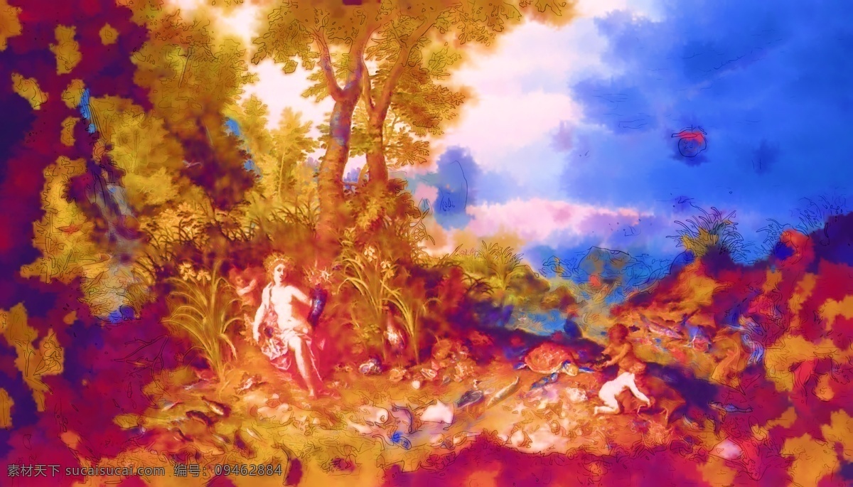 秋天 油画 风景 风景油画 树木 树枝 树木油画 旅游油画 装饰素材
