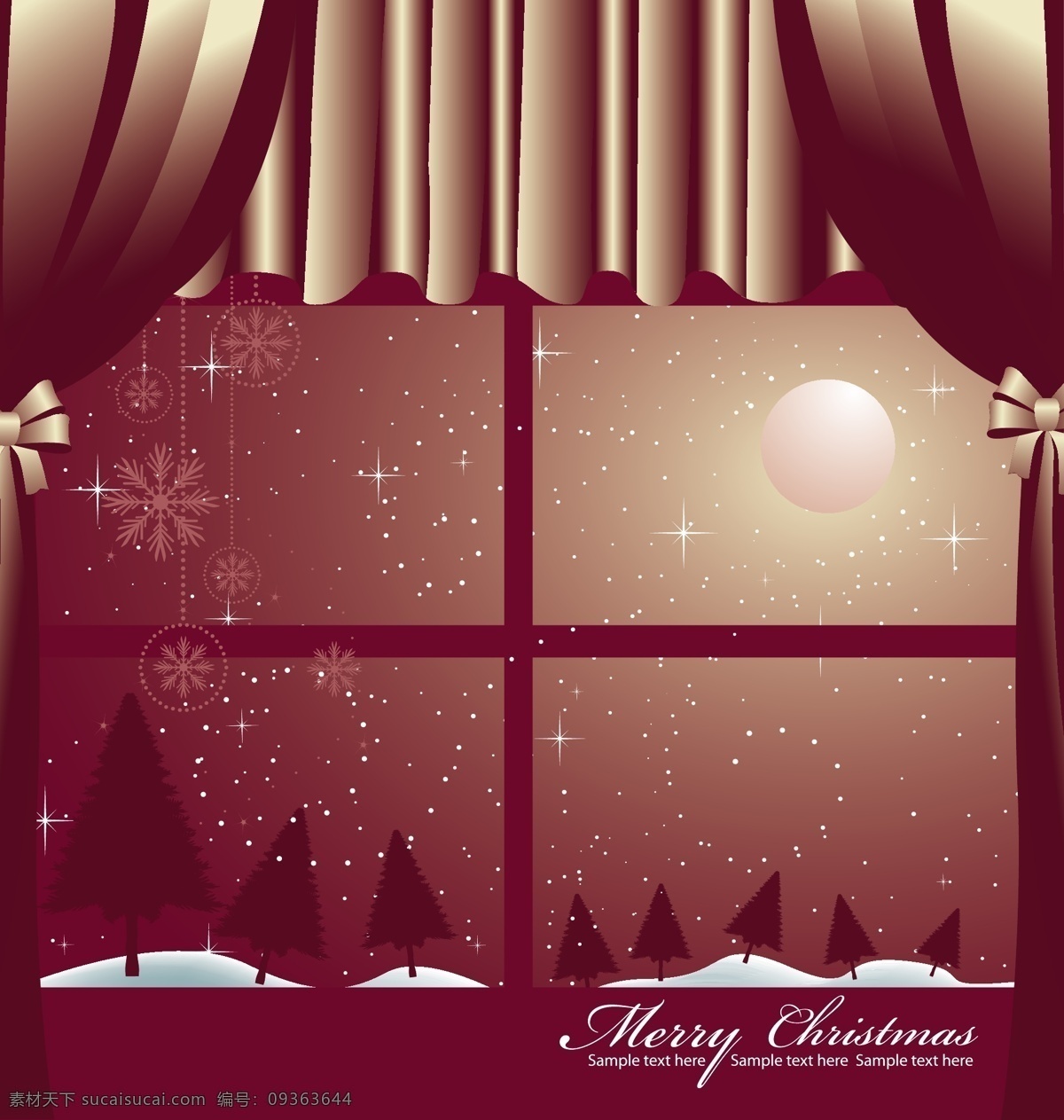 christmas merry 精美圣诞素材 精品 圣诞 背景 元素 经典 室内 装饰 圣诞节 矢量圣诞雪花 窗外 景色 室内圣诞装饰 节日素材