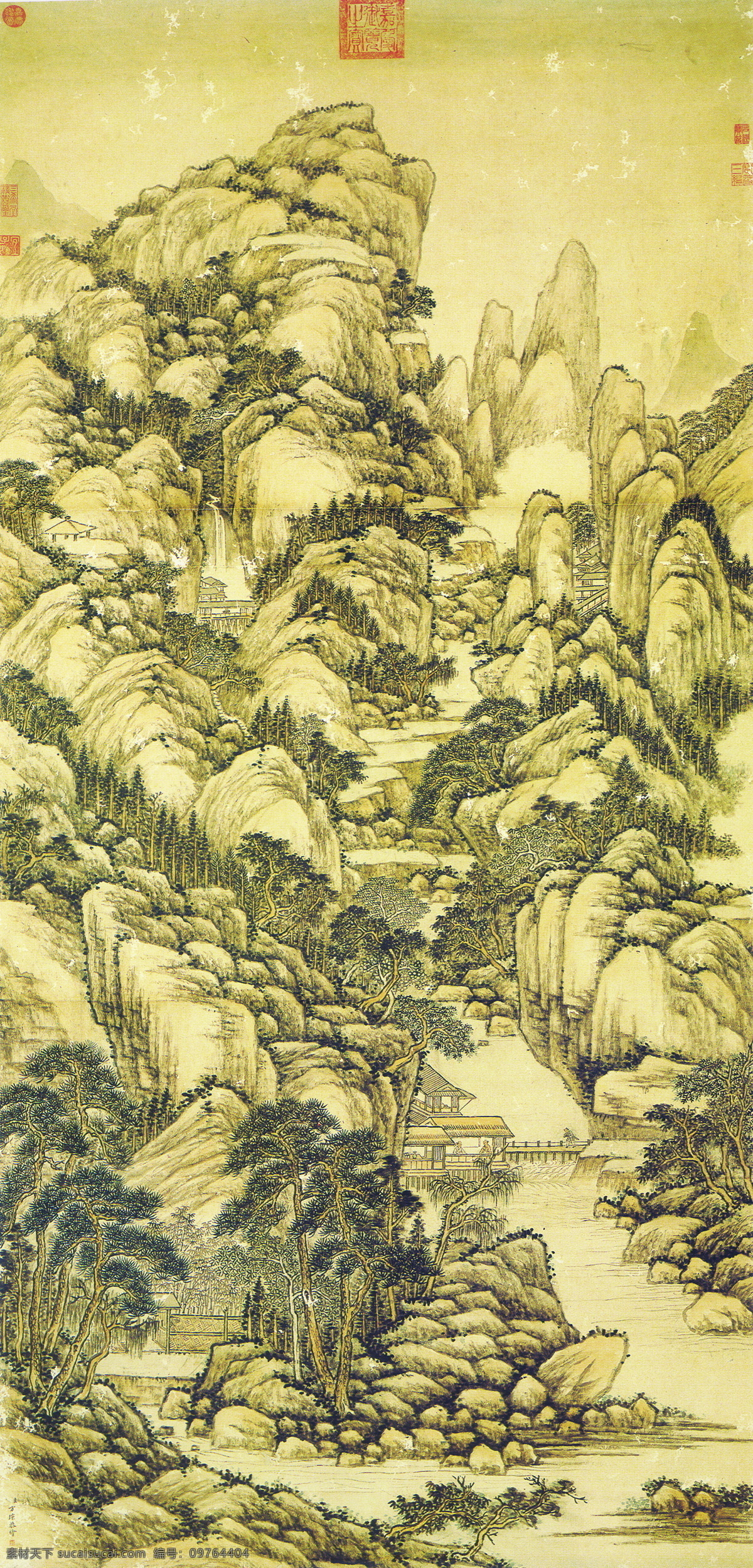 山水名画 中国画 古典 藏画 古典藏画 设计素材 书画美术 黄色
