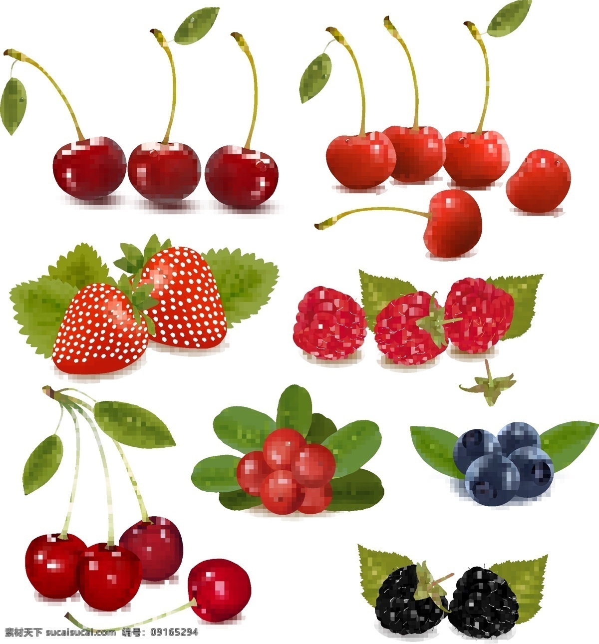 款 精美 水果 矢量图 精美水果 新鲜果蔬 樱桃 草莓 桑葚 山楂 水果素材设计 白色