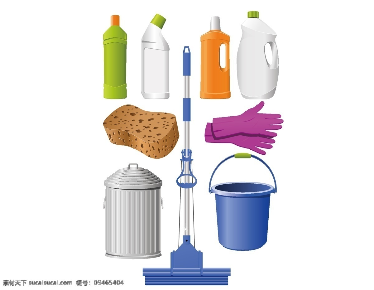 卡通 打扫 卫生 工具 元素 简约 清洁 刷子 手套 手绘 打扫卫生 垃圾筒 拖把 ai元素 矢量元素