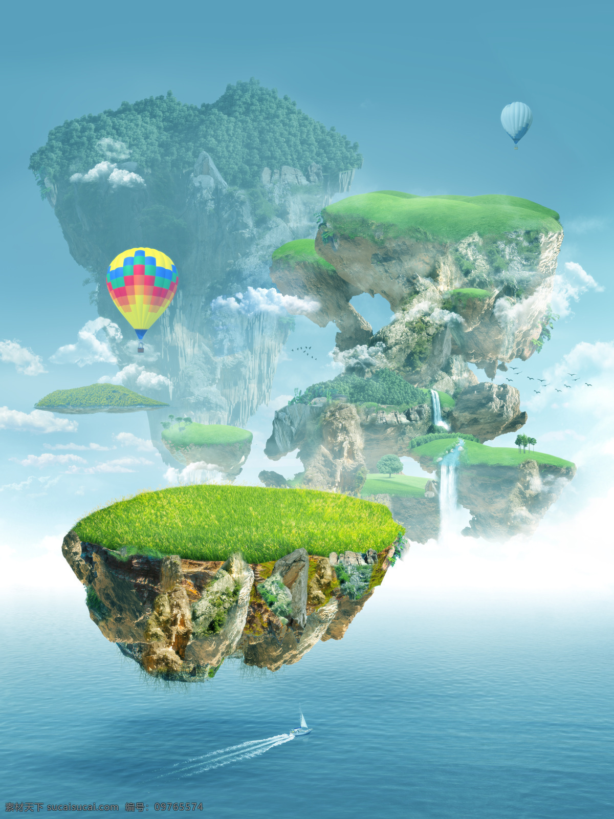 热气球 悬浮 岛 悬浮岛 美丽风景 美丽景色 美景 其他风光 风景图片