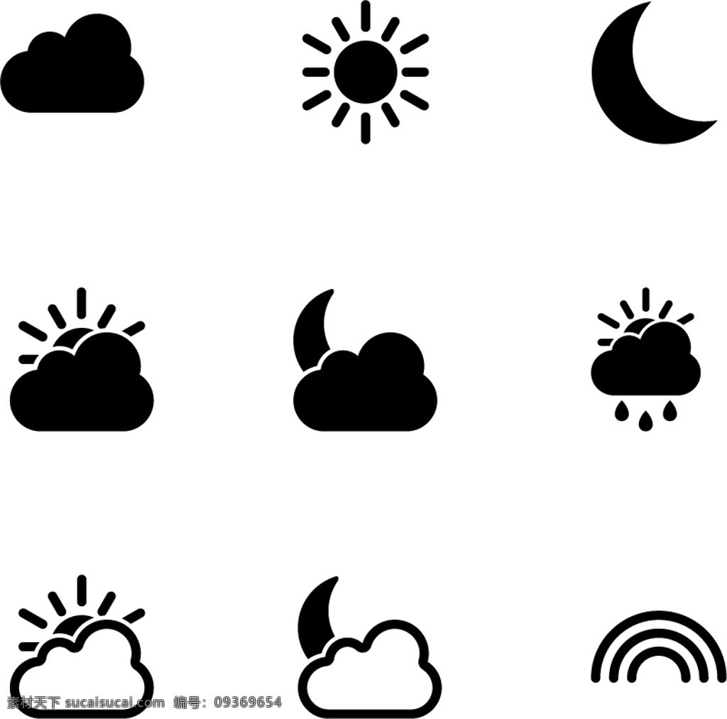 卡通 天气 类 图标 黑色 简约 矢量图 源文件 卡通天气类类 多云