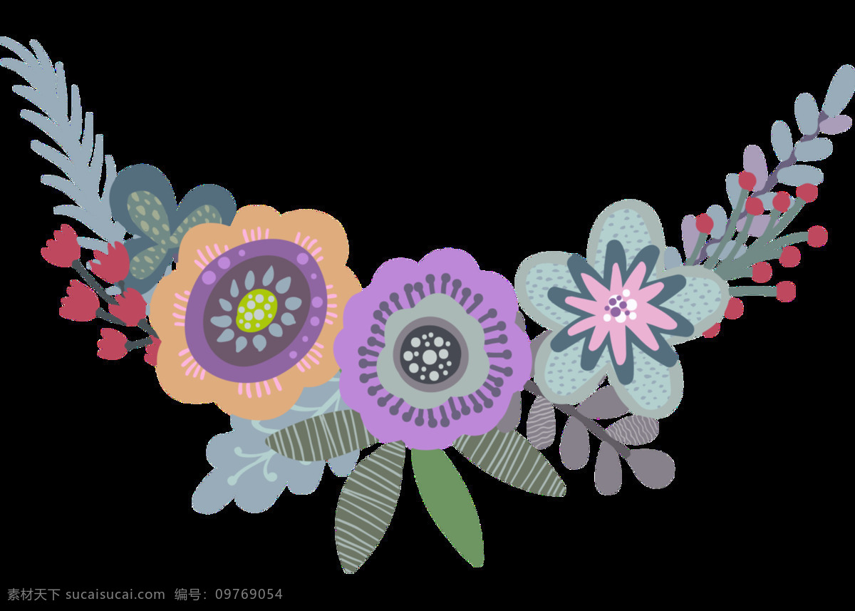 百花齐放 优雅 花卉 透明 卡通 抠图专用 装饰 设计素材