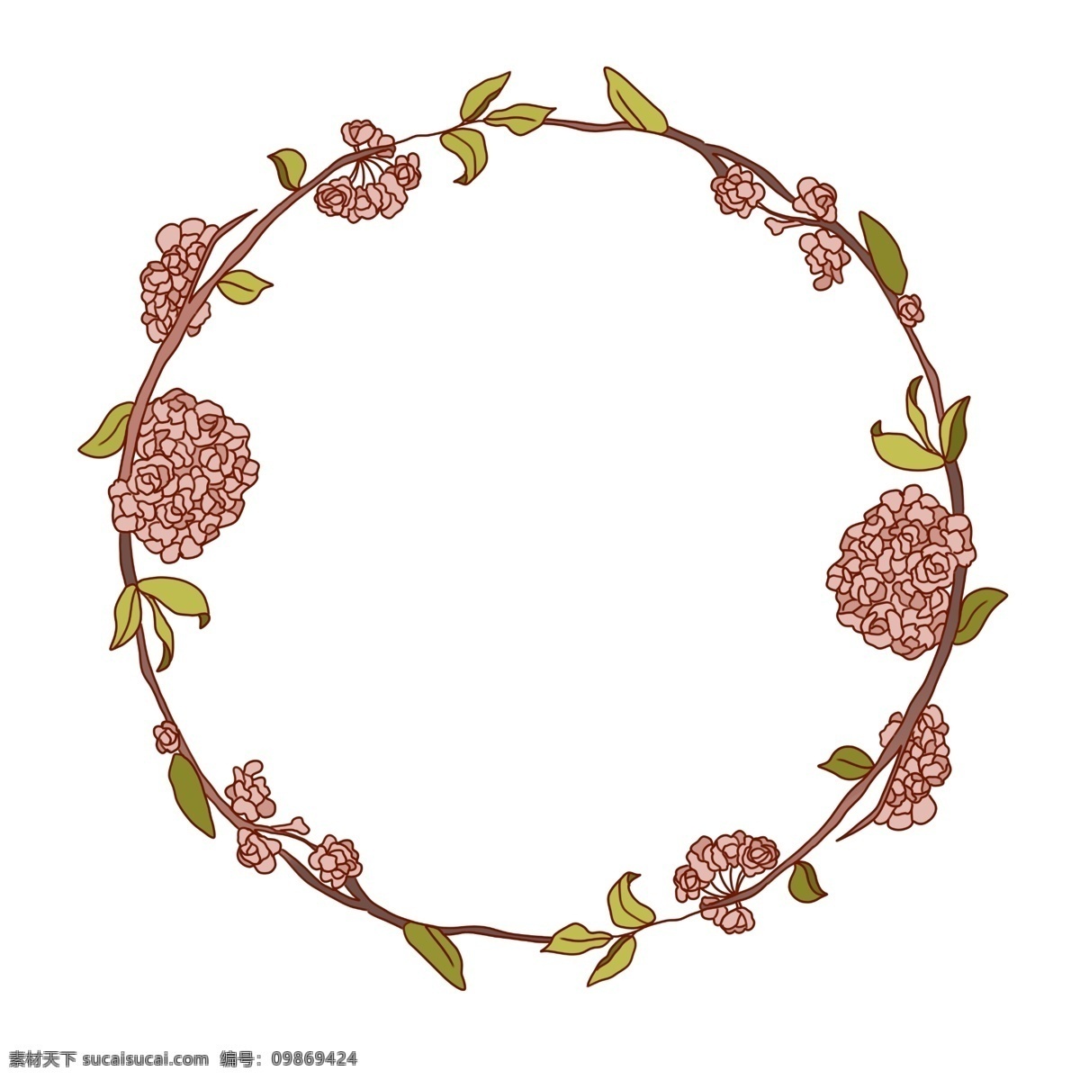 圆形 樱花 花环 插画 圆形花环 樱花花环 漂亮的花环 绿叶装饰 卡通花环 植物 花朵 粉色花朵 花卉