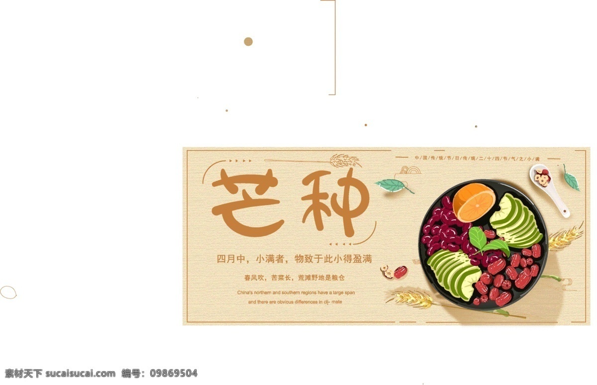 原创 手绘 暖色调 美食 养生 芒种 节气 主题 展板 原创主题字 原创元素 沙拉 二十四节气 宣传
