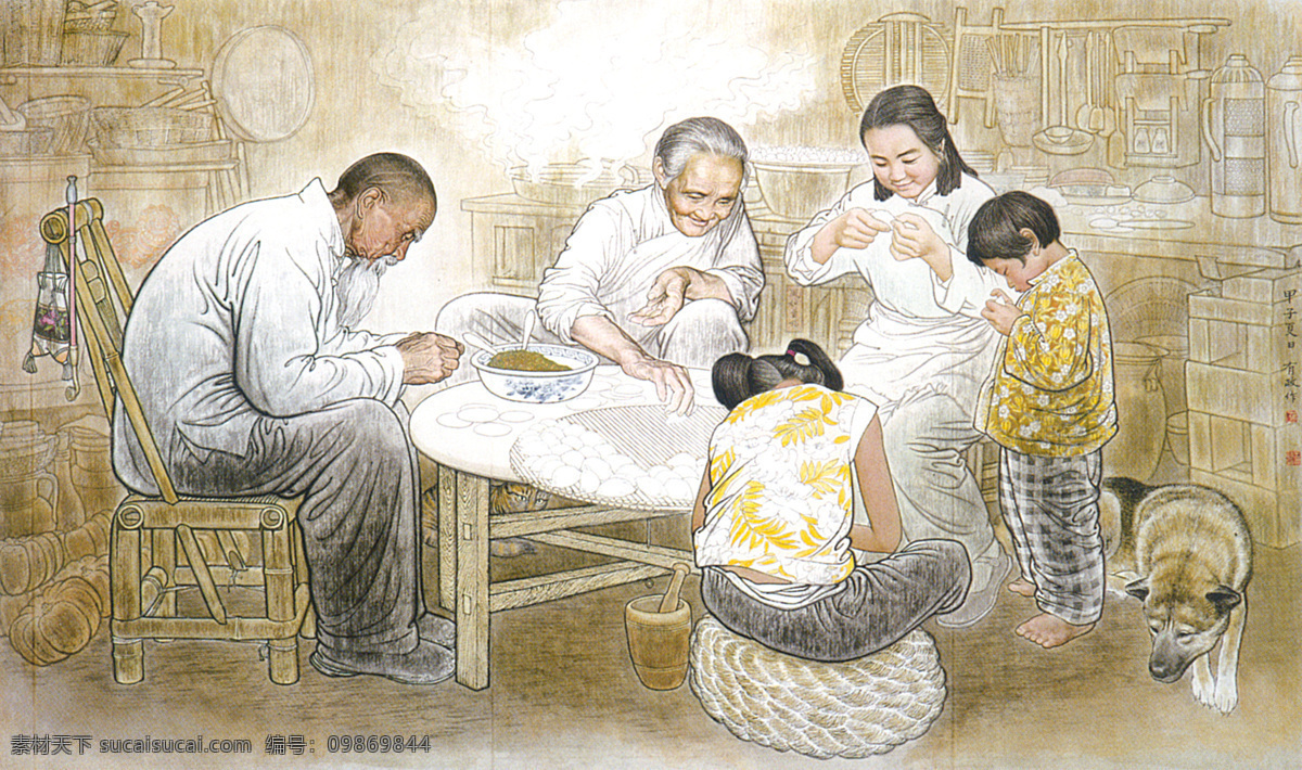 过年 包 饺子 高清 图 怀旧 包饺子 插画集