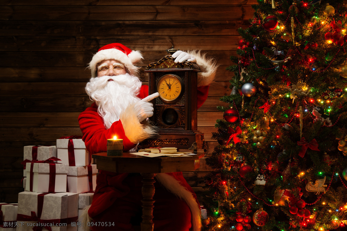 钟表 圣诞老人 圣诞树 礼物 圣诞节 老人图片 人物图片
