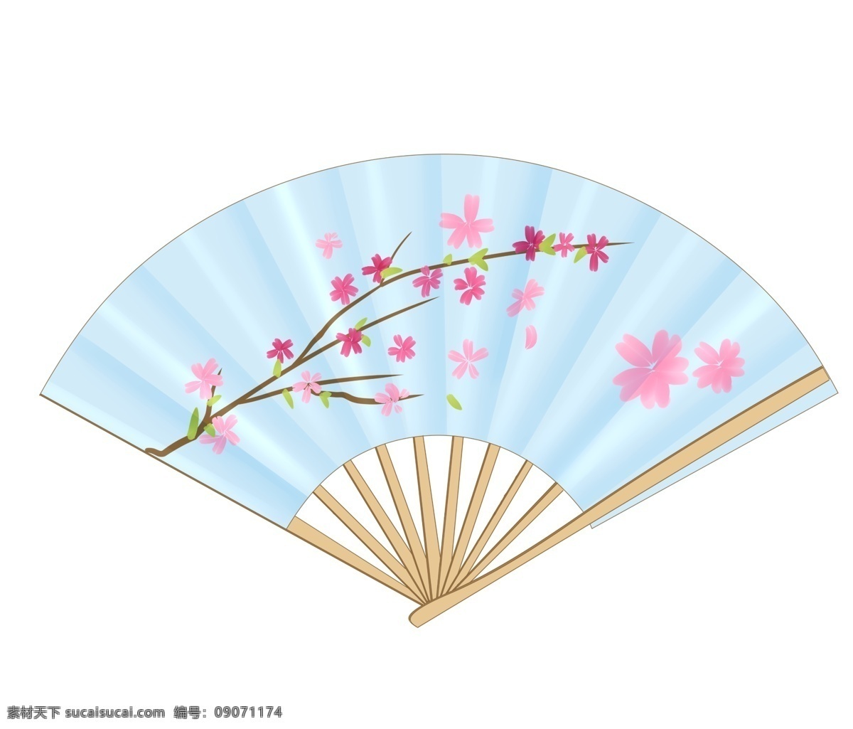 漂亮 樱花 折扇 插画 樱花折扇 蓝色樱花折扇 蓝色扇子 一把扇子 漂亮的扇子 樱花折扇插画 粉色樱花