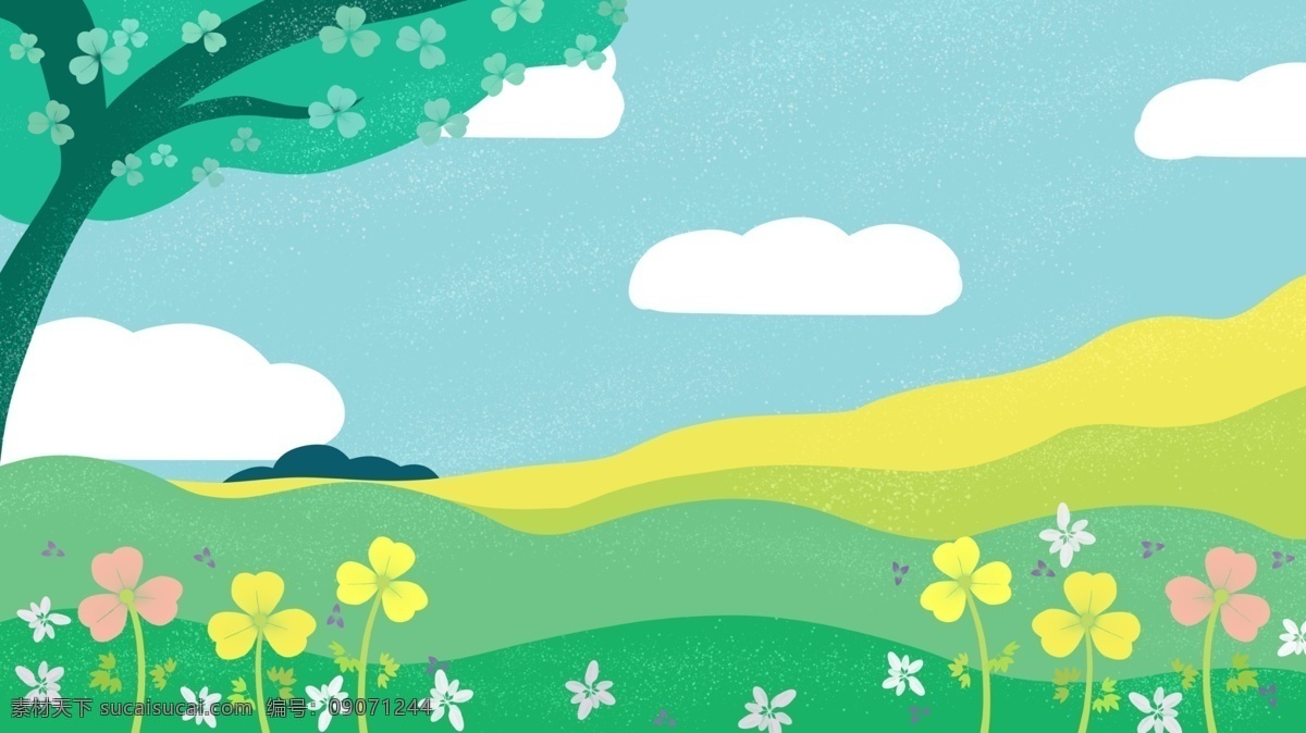 小 清新 户外 草地 天空 植物 卡通 彩色 创意 装饰 背景 设计背景 海报背景 简约 图案