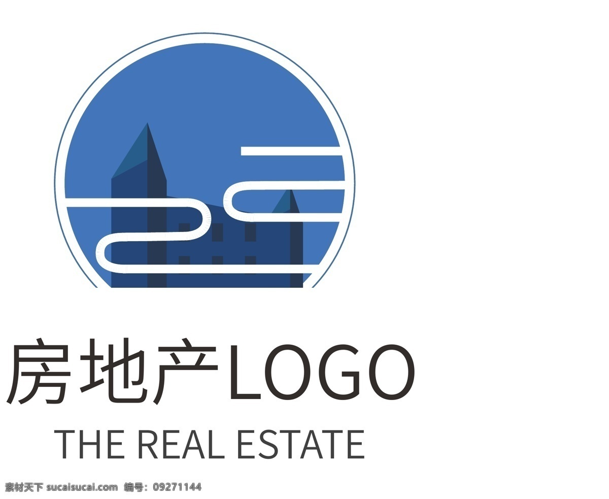 蓝色 古典 房地产 企业 logo 标识 简约