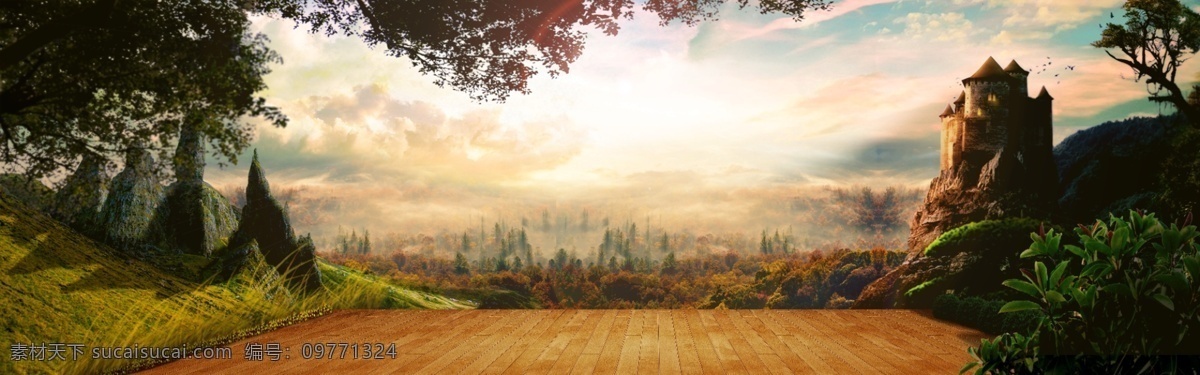 森林 系 banner 背景 绿野仙踪 梦幻 梦幻背景 梦幻森林 梦幻森林背景 魔法城堡 魔法森林 蜻蜓仙子 情景剧 热带森林 神秘森林 树林 童话剧