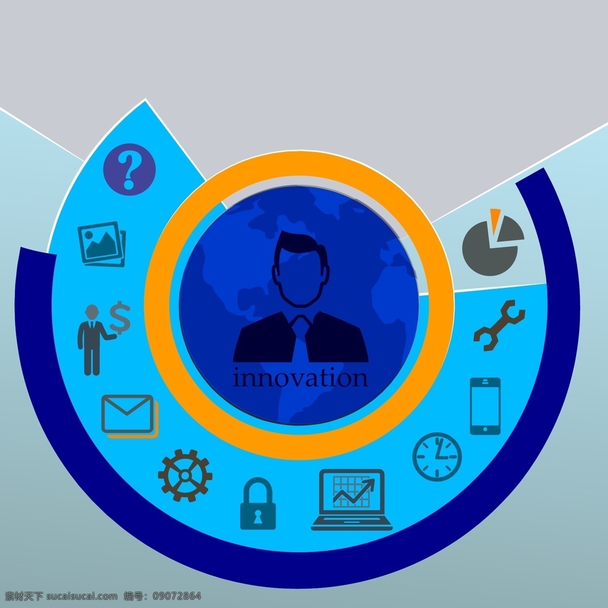 创新 信息 图 模板 信息图 ui图标 蓝色圆圈 信息图表 图标设计 商务园 工具 修理 维修 邮件 锁 数据 时间 时钟 手机