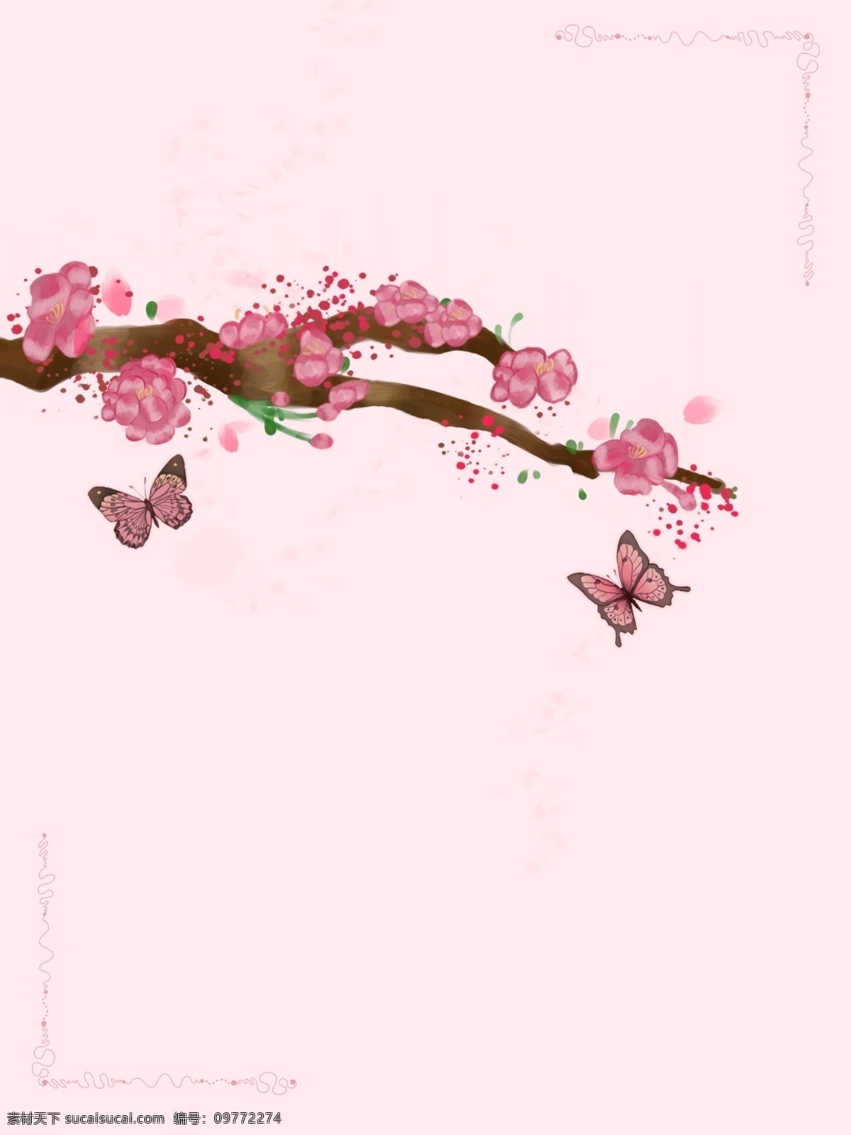 小 清新 桃花 蝴蝶 粉色 小清新 边框