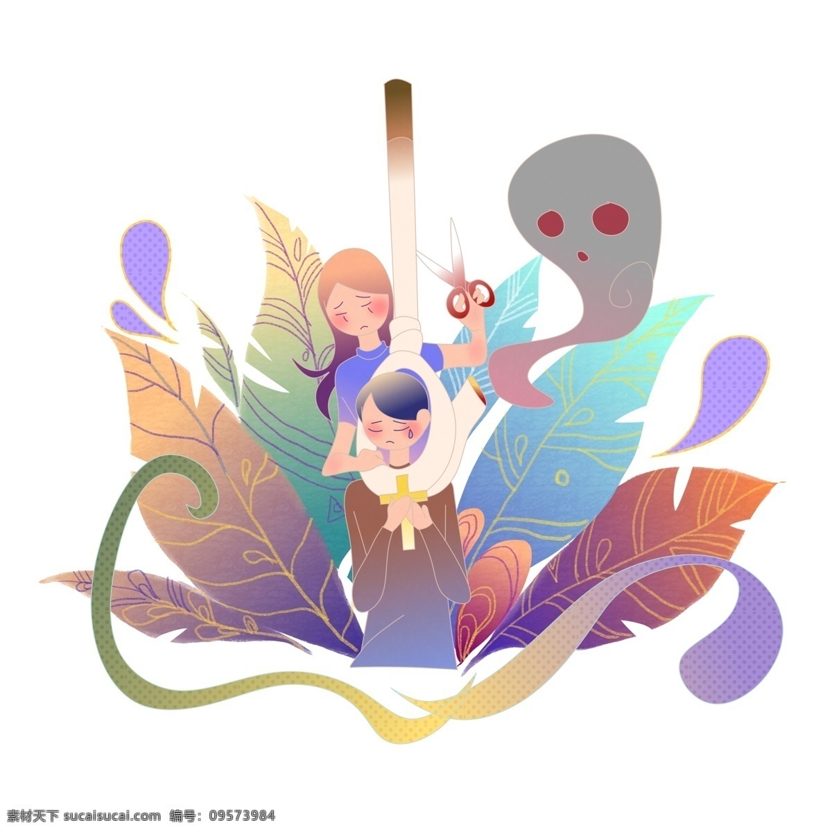 商用 手绘 世界 无烟日 劝戒 烟 人物 场景 戒烟 节日 可商用 植物 高清