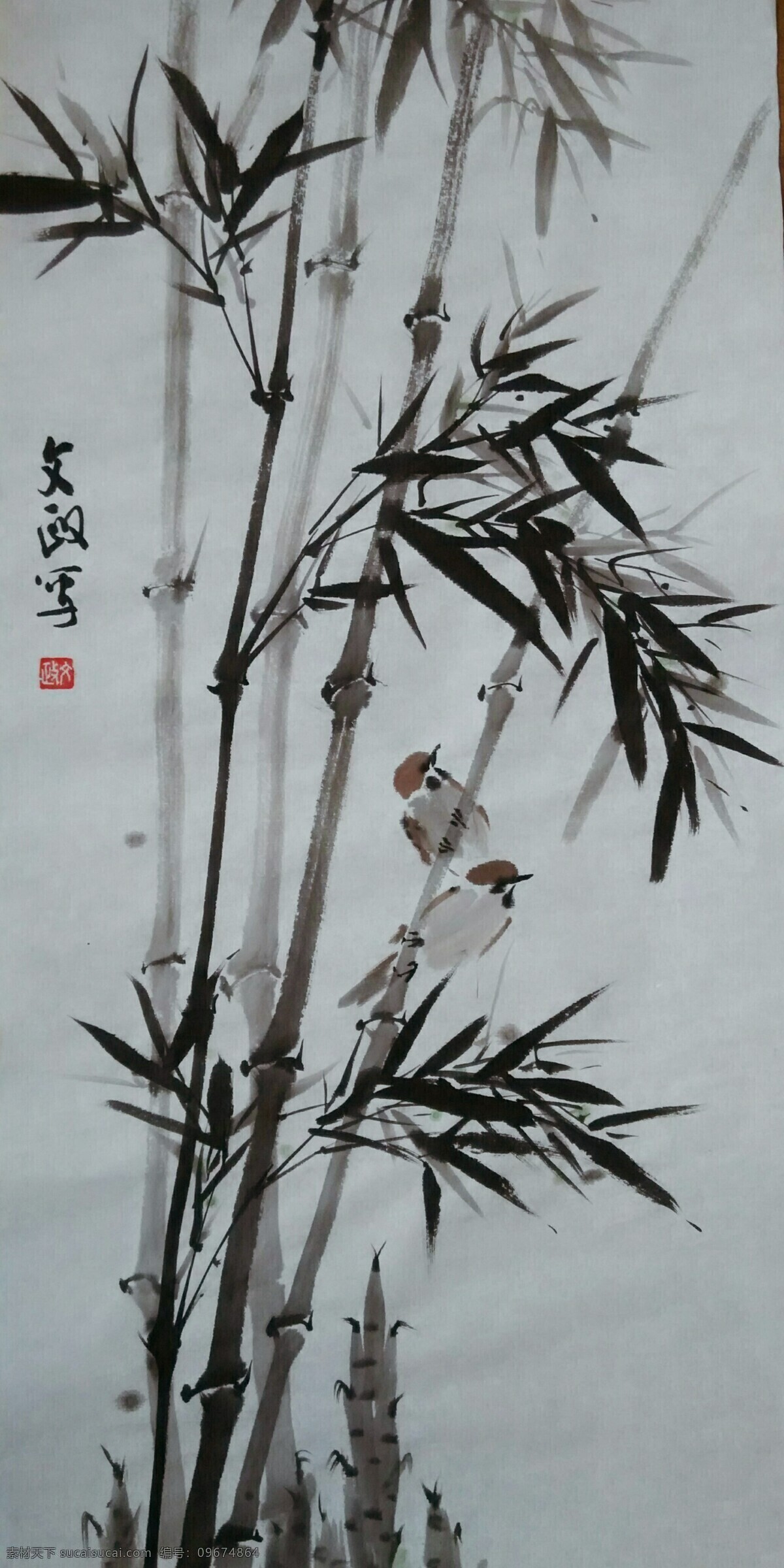 国画竹子 李文政作品 竹子小鸟 墨竹图 竹子 文化艺术 绘画书法