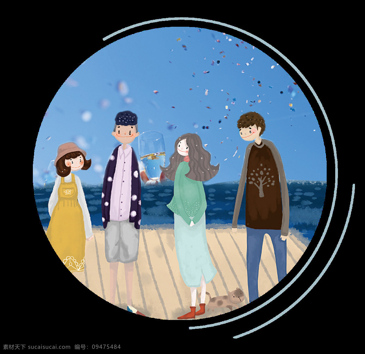 清新 美丽 蓝色 底纹 五 四 青年节 节日 元素 海边 海滩 人像 木桥 青年 节日元素 五四青年节 五四节