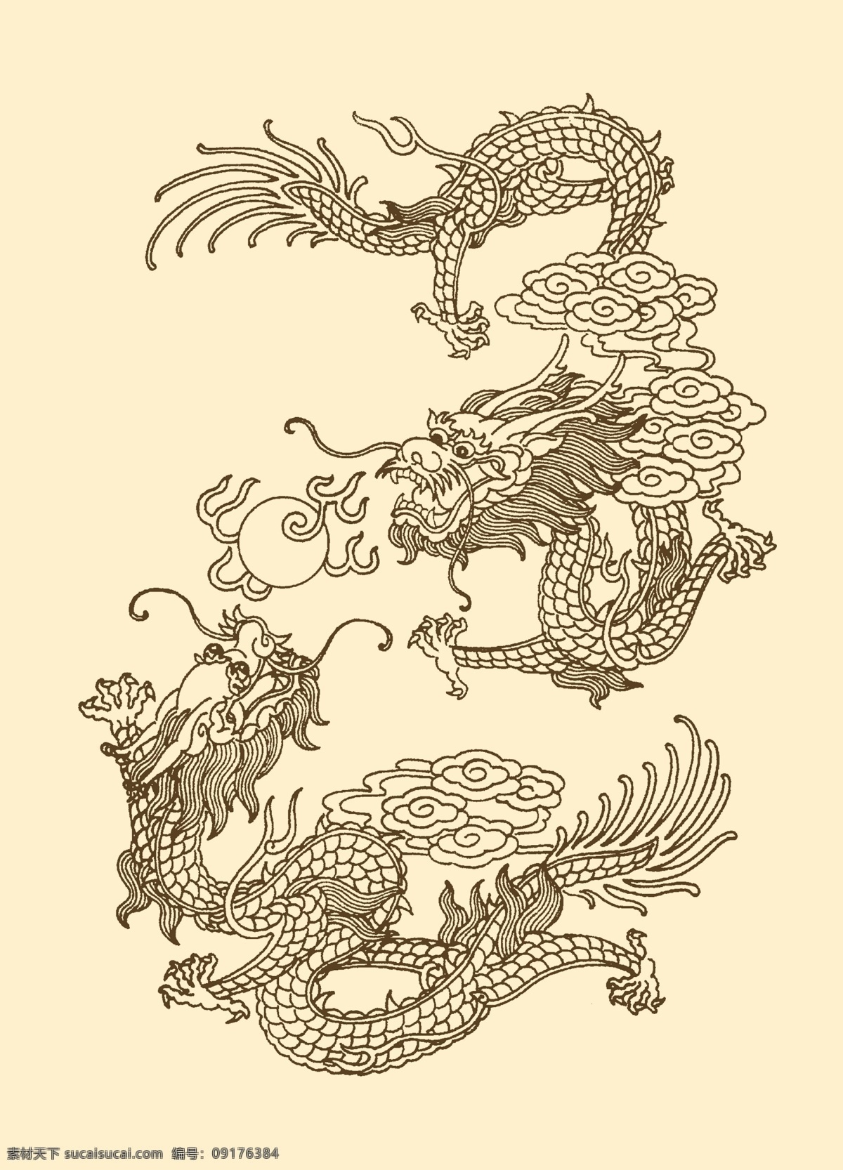 双龙戏珠 龙纹 团花龙 龙 图腾 圆形 吉祥图案 吉祥 传统 中国风 二龙戏珠 腾云驾雾 分层 源文件