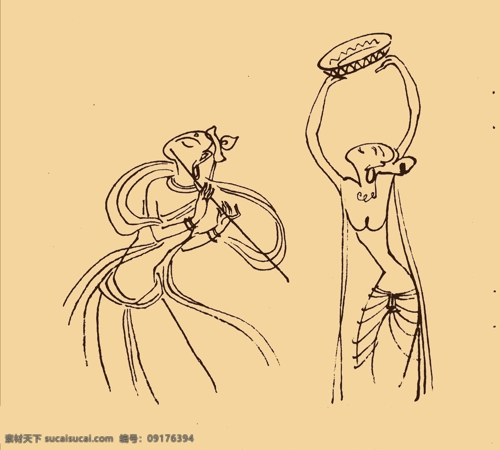 敦煌壁画 敦煌 壁画 飞天 菩萨 佛教 白描 传统 图案 纹样 中国风 线描 分层 源文件