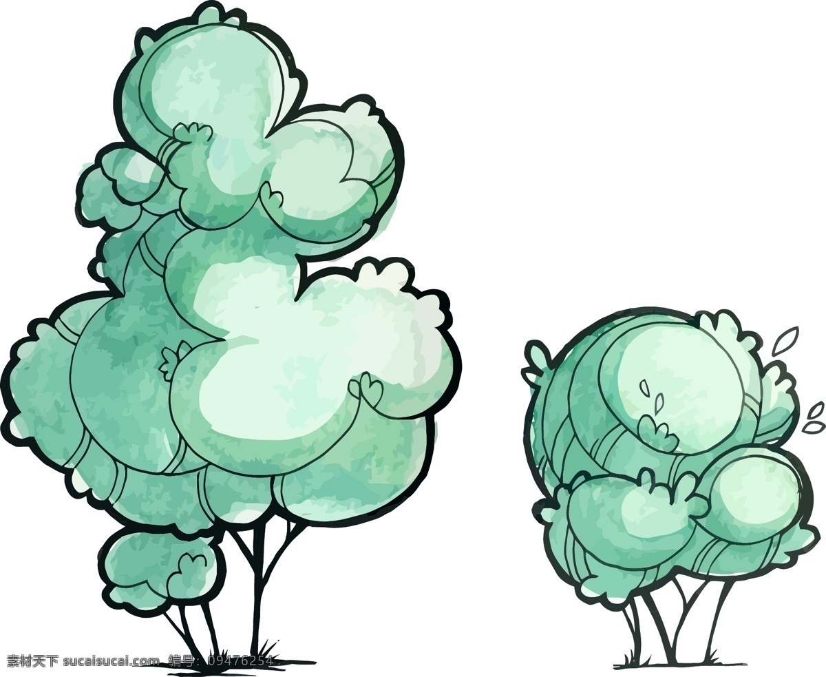 绿色 卡通 可爱 大树 插画 植物 手绘 创意 抽像