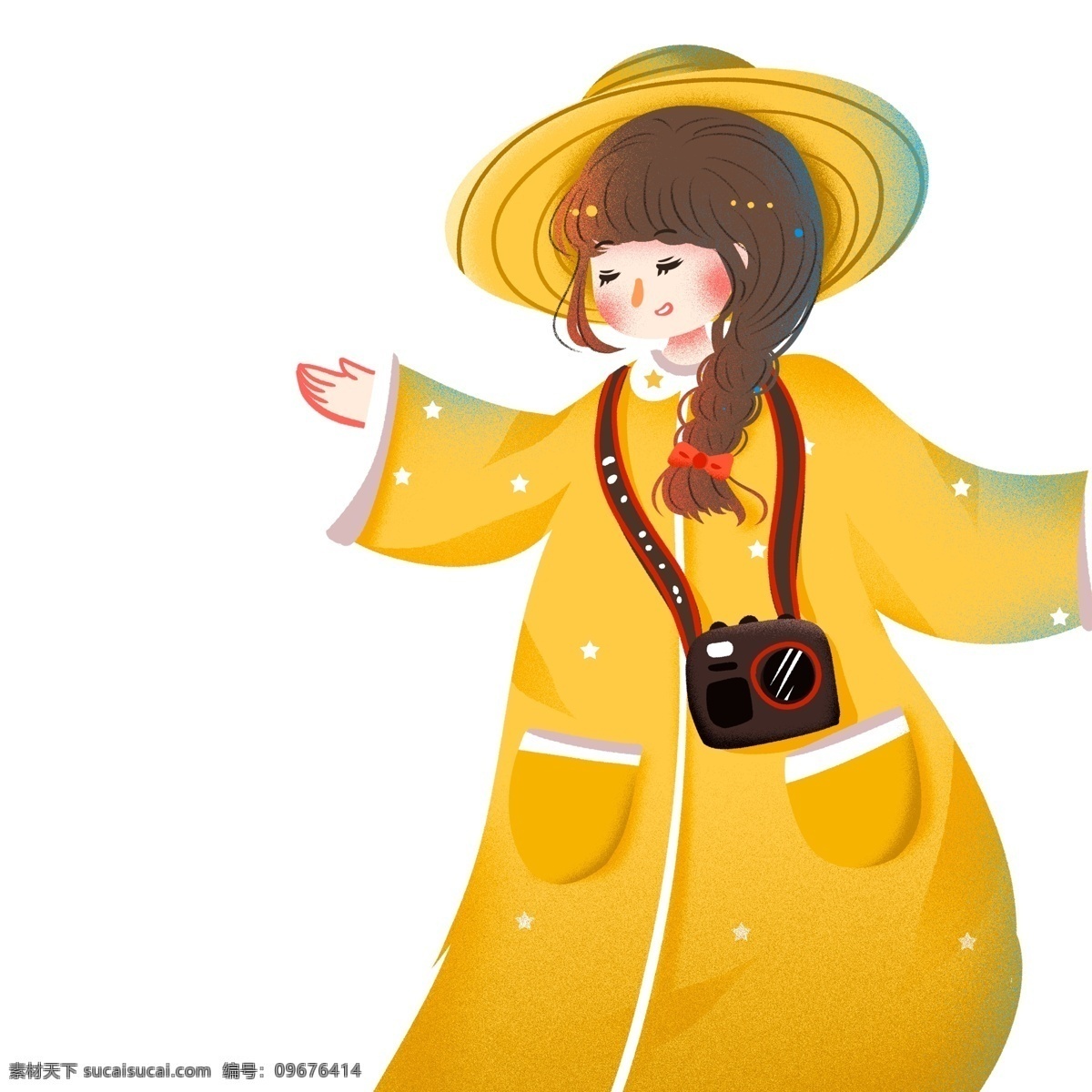 卡通 小 清新 带 相机 旅行 女孩 小清新 彩绘 插画 女生 度假 小可爱