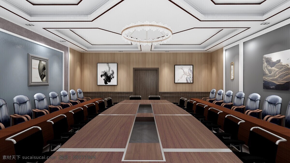 会议室 小型 圆桌 背景 木饰面 3d设计 3d作品