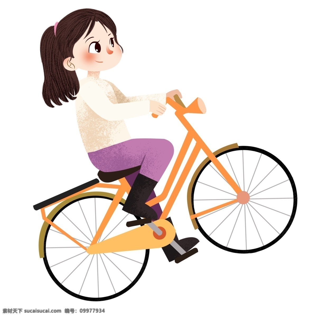 卡通 可爱 骑 自行车 儿童 手绘 女孩 人物 骑自行车 环保出行 绿色出行