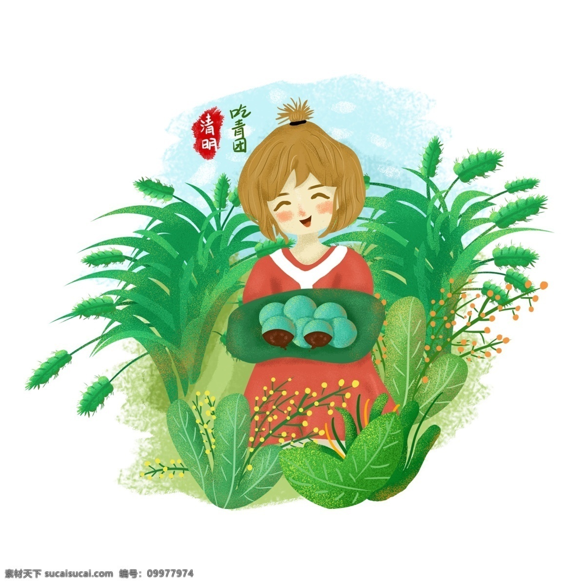 小 清新 清明 习 吃 青团 场景 元素 吃青团 清明场景习俗 清明节 清明节场景