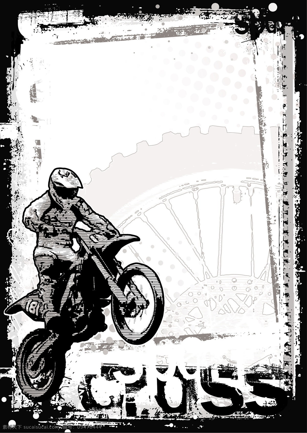 摩托车与人物 黑色字母 摩托车 黑色图案 手绘图案 卡通人物 交通工具 现代科技 矢量素材 白色