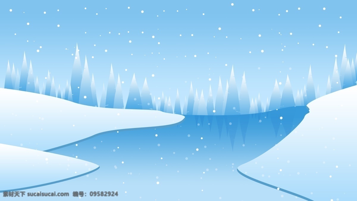 冬天 下雪 湖面 场景 背景 插图 浅蓝色 场景图 白色