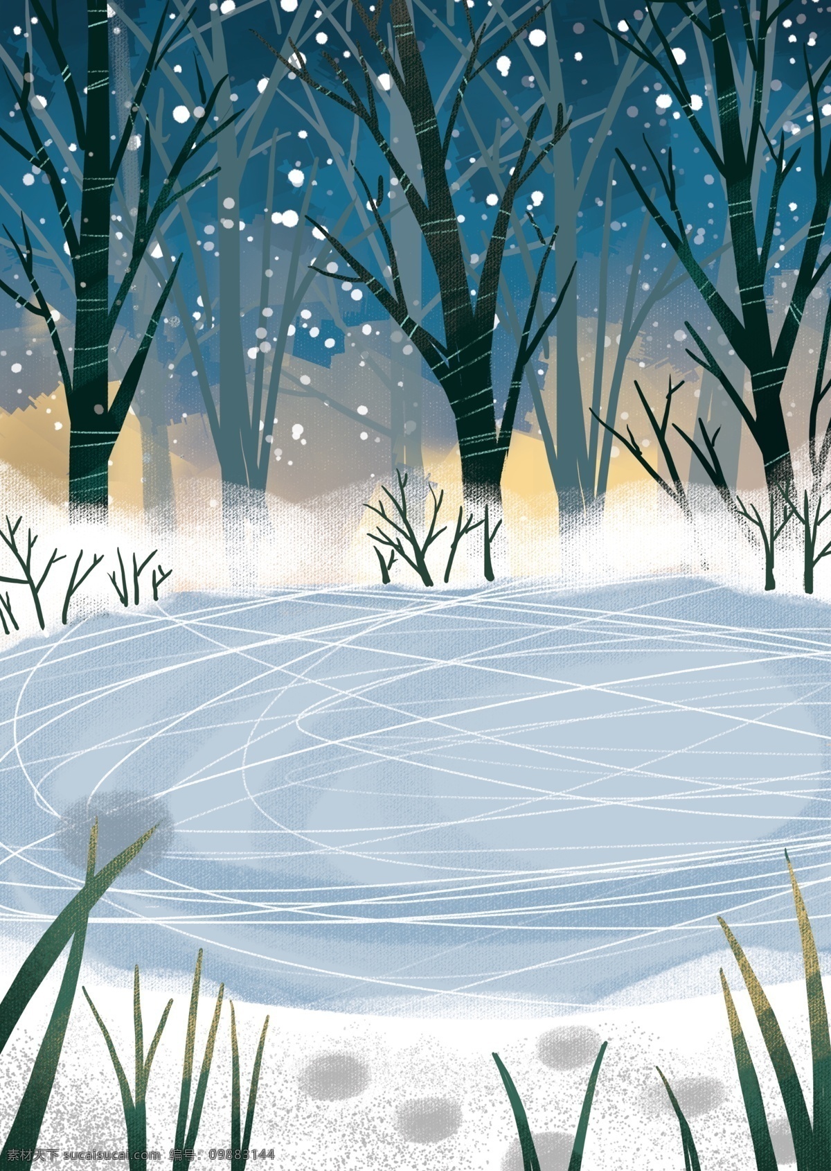 彩绘 冬季 树林 雪地 背景 冬天 背景图 创意 下雪 小雪 雪地背景 彩绘背景 背景展板 促销背景 背景展板图