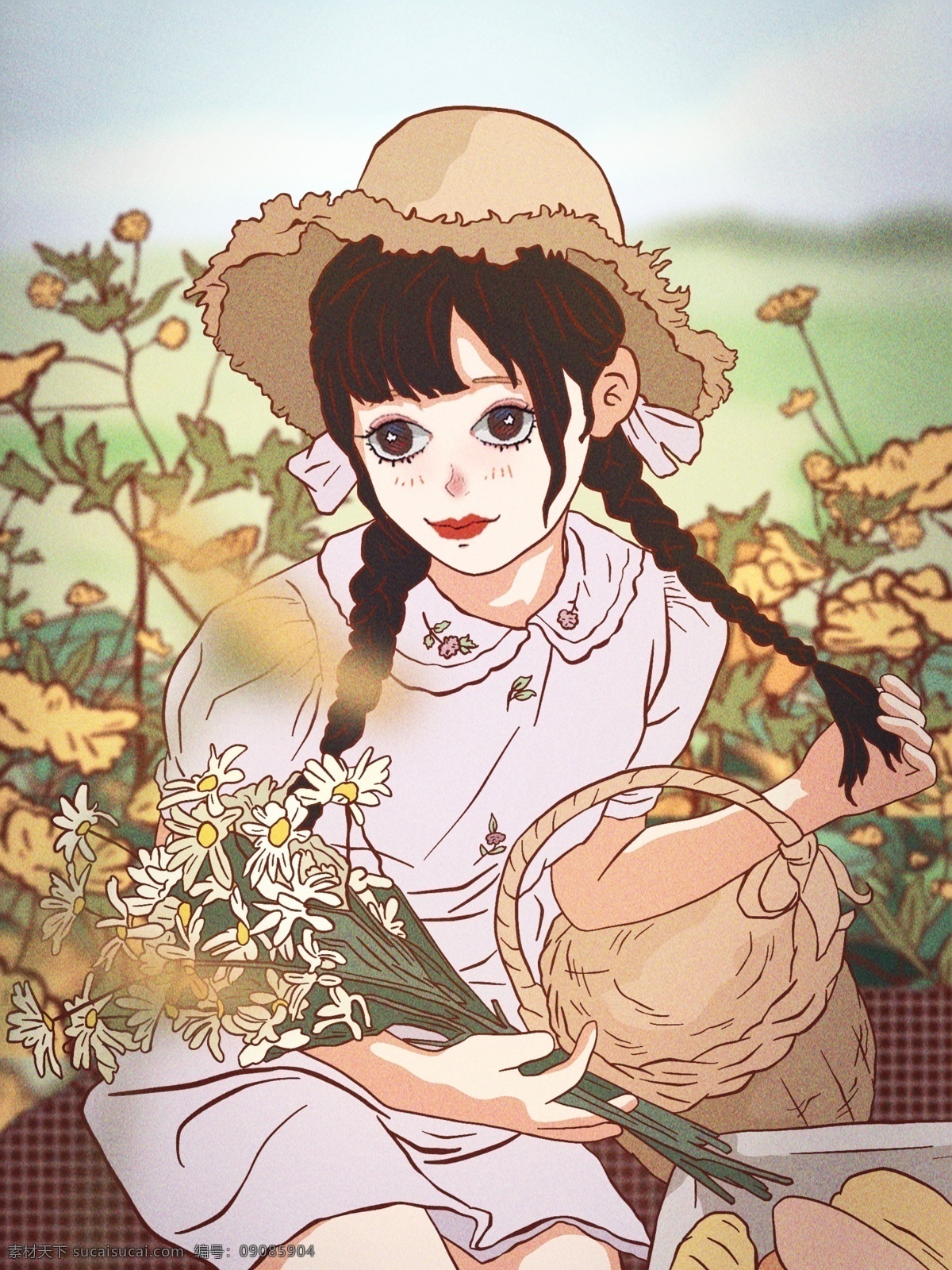 立夏 你好 草帽 元气 女孩 野外 下午 茶 夏 夏天 夏日 盛夏 六月 五月 七月 小清新 唯美 治愈 野餐 野营 踏青 下午茶 茶点 喝茶 点心 篮子 菊花 花田 麻花辫