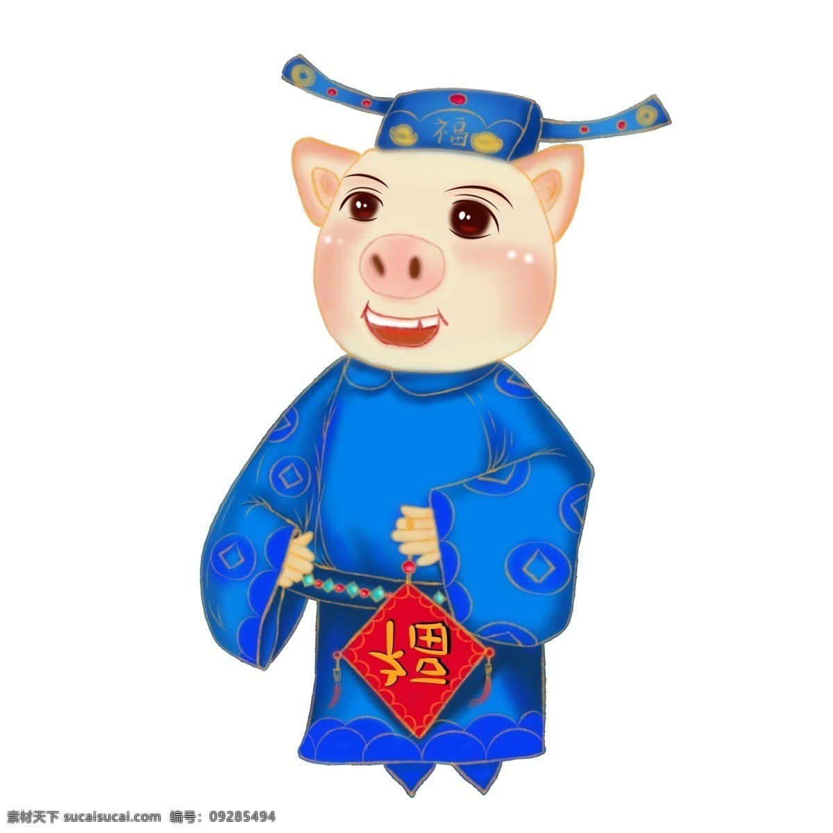 猪年 手绘 卡通 猪 财神 系列 之福 运到 卡通手绘 作揖恭喜 ps 分层 源文件 拟人猪 财神服饰 送福到 新年 拟人 数码板绘作品