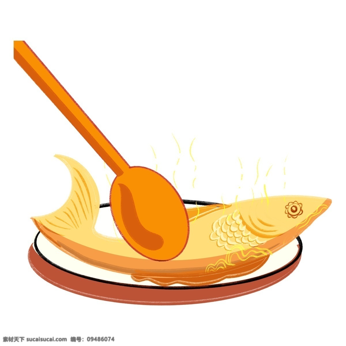 黄色 炸鱼 免 扣 黄色炸鱼 手绘美食元素 卡通 手绘插画 美食 插画