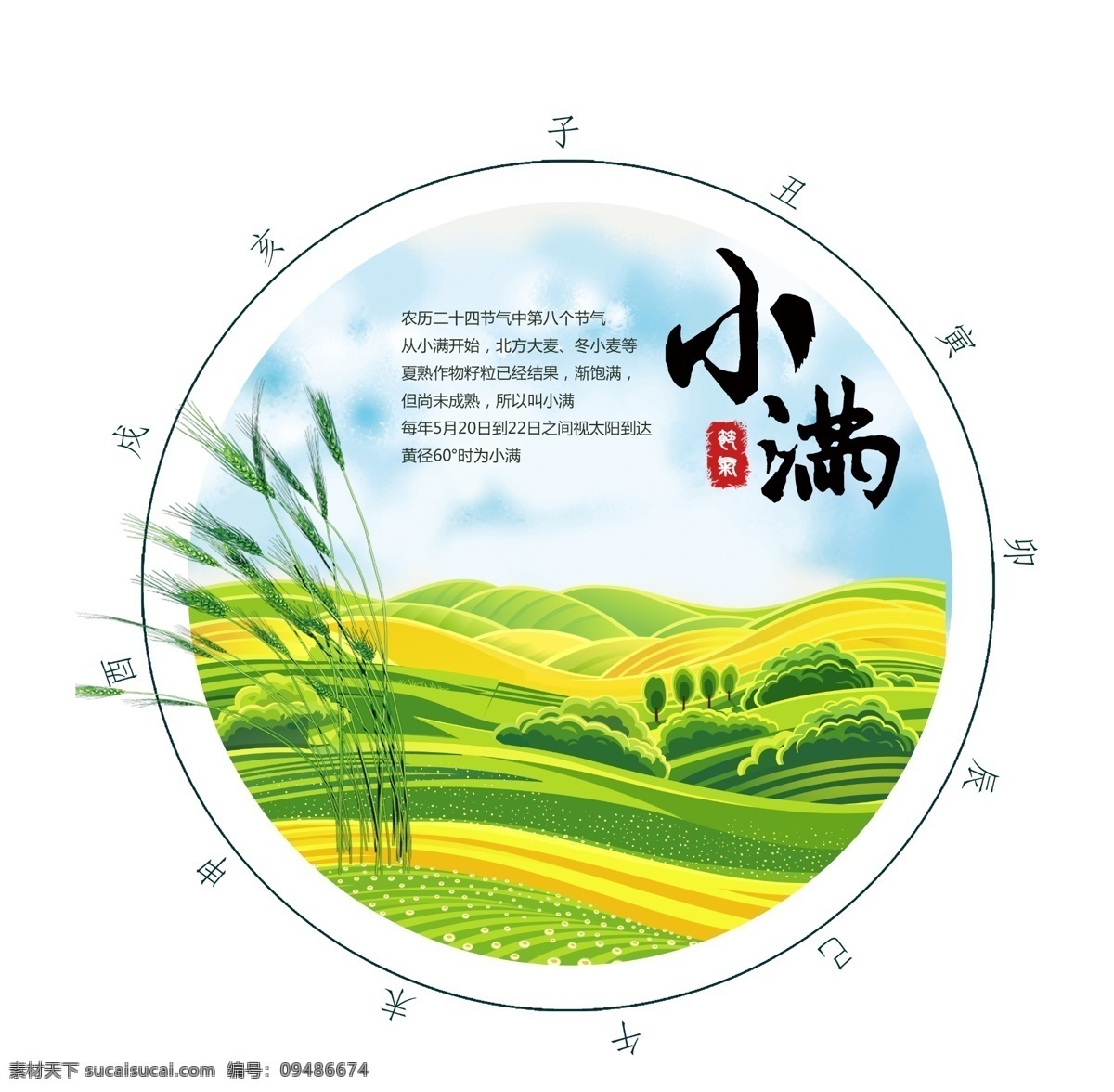 二十四节气 黄色 麦田 小满 元素 麦穗 小满元素