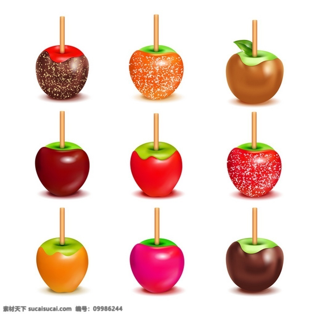 焦糖 苹果 系列 矢量图 水果 糖果 棒棒糖 矢量素材