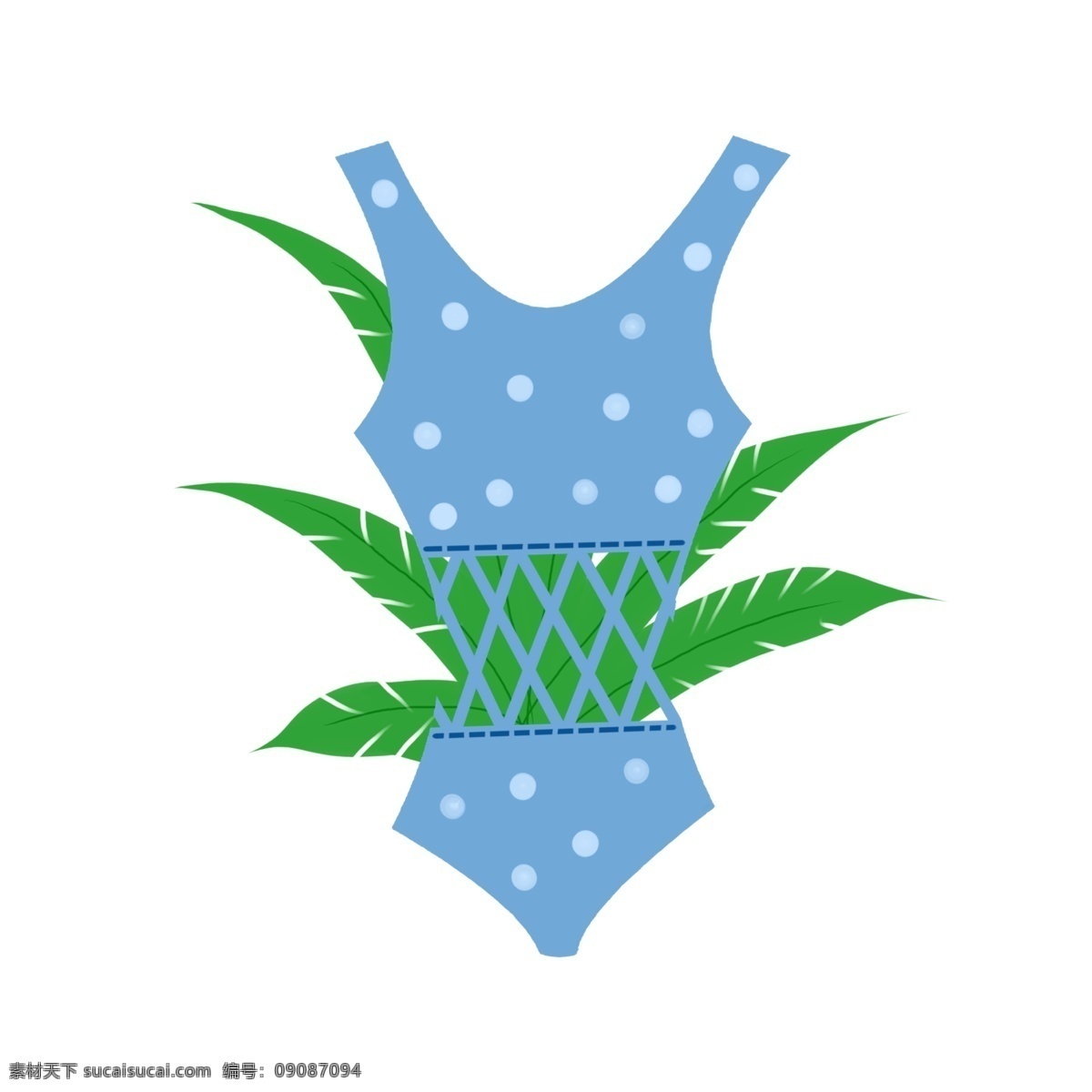 蓝色泳衣 蓝色 网状 叶子