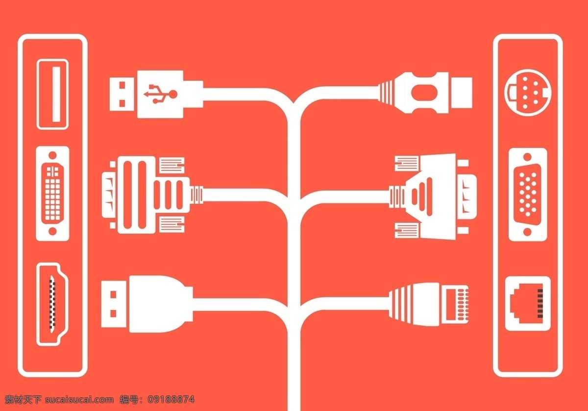 矢量电缆插头 hdmi电缆 usb 图标 端口 电脑插头 视频 音频 连接器 电缆 电线 插座 连接技术 输入 平 背景 设备 数据 硬件 网络 杰克 符号