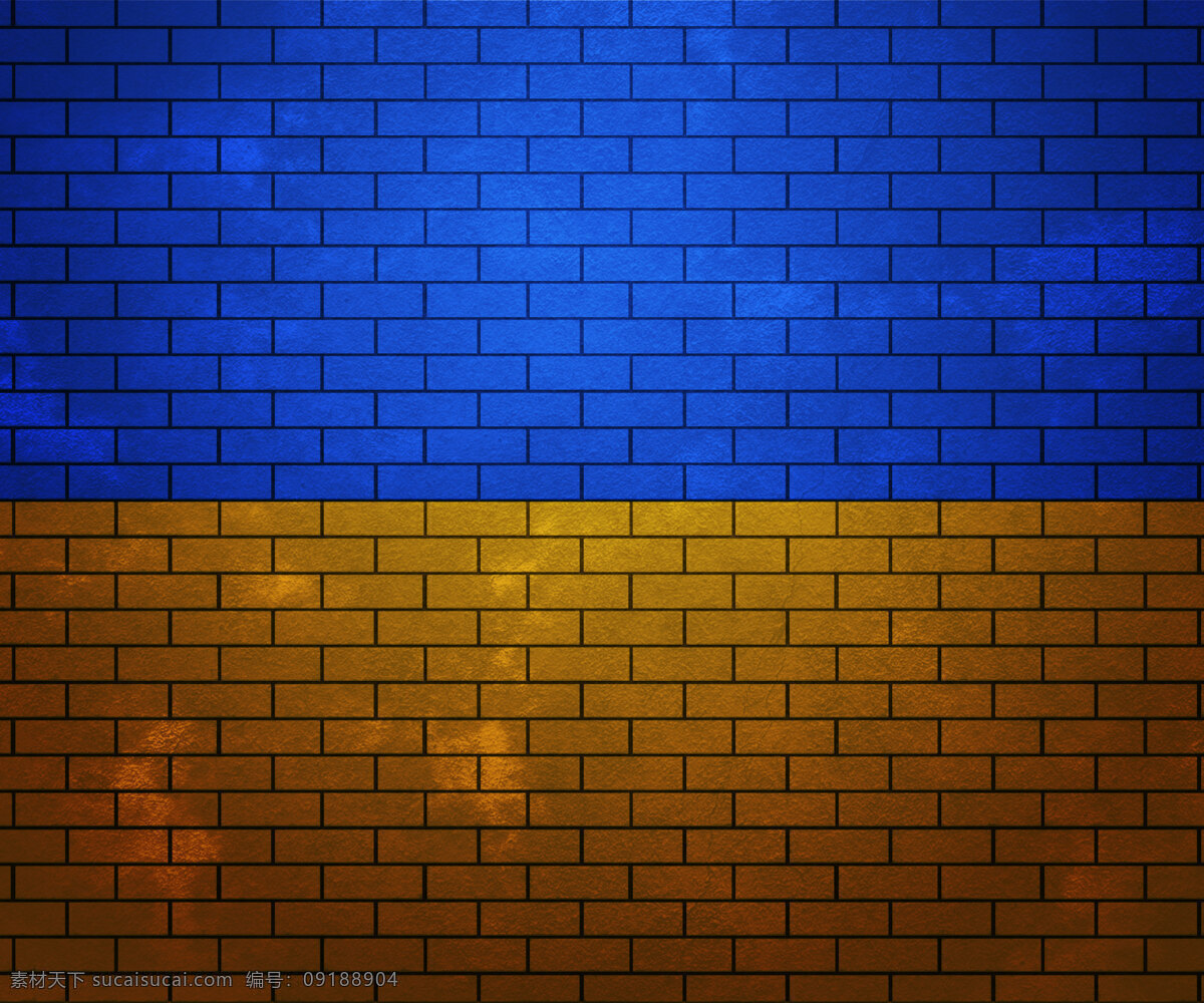 乌克兰 砖墙 上 旗帜 蓝色