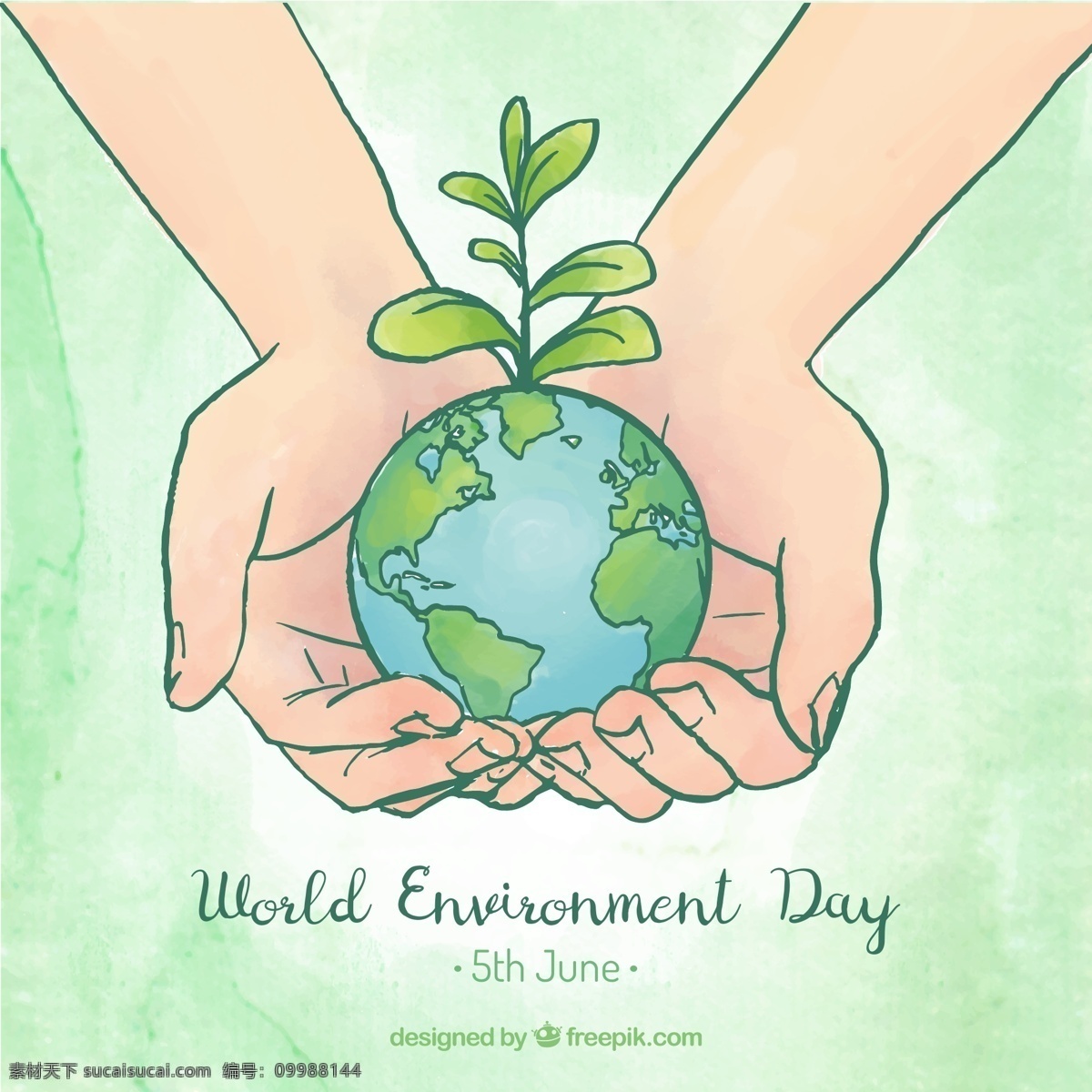 世界环境日 手 捧 地球 宣传画 矢量图 树苗 手势 捧起 彩绘 world environment day 贺卡