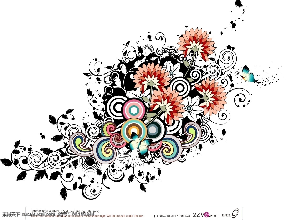 时尚 花纹 图案 蝴蝶 时尚花纹 底纹边框 底纹背景 花边 时尚潮流 鲜花背景 矢量花朵 时尚图案 矢量素材 白色