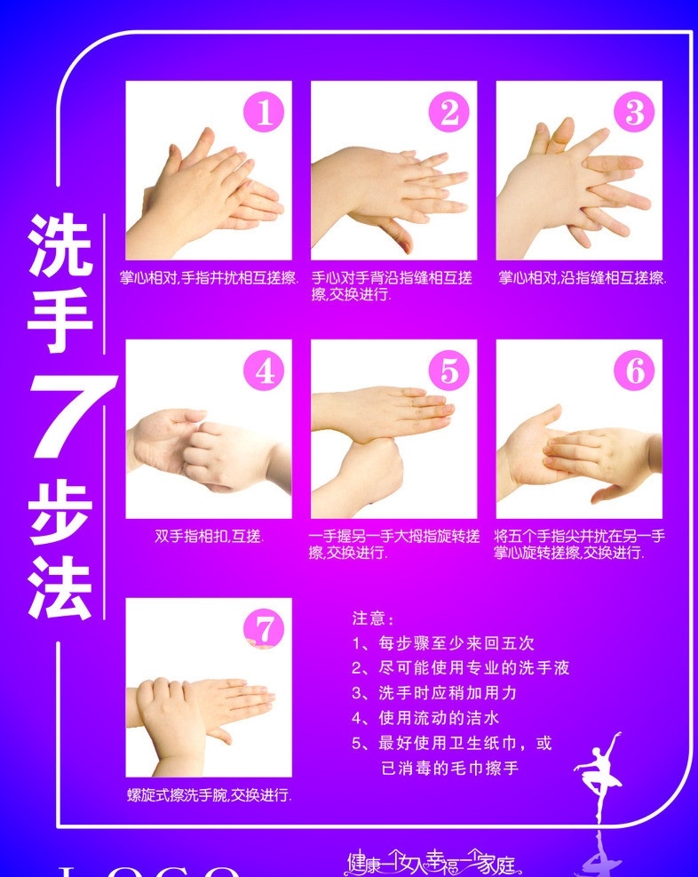 洗手法 七步洗手法 卡通洗手法 洗手池标语 洗手七步法 矢量