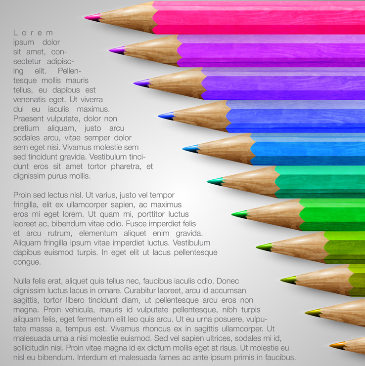 彩色铅笔矢量 绘画 教育 彩色铅笔 文具 校园 矢量图 ai格式 灰色