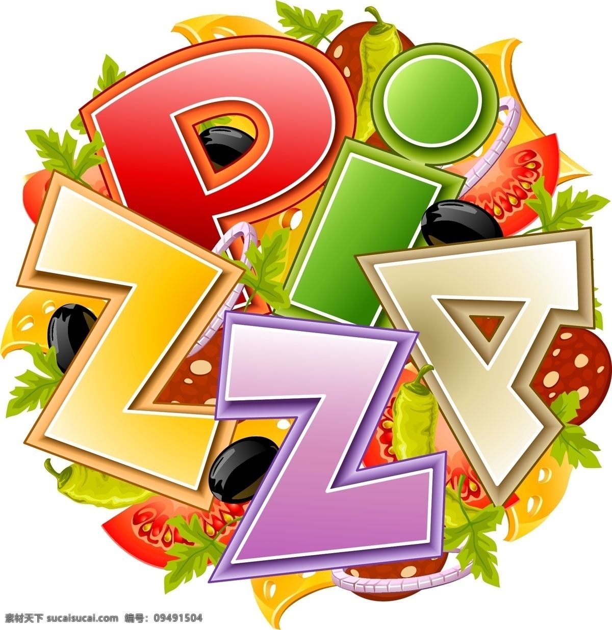 精美 披萨 矢量 pizza 番茄 辣椒 矢量素材 西红柿 洋葱 矢量图 日常生活