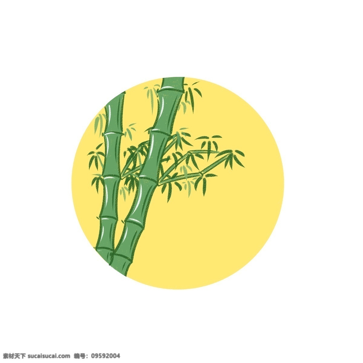中秋节 竹光 月影 商用 元素 绿色 黄色 竹子 手绘